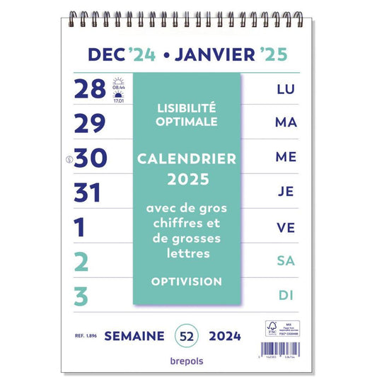 BPL Calendrier OptiVision Grand Bloc-Calendrier-Brepols-2025-Papeterie du Dôme