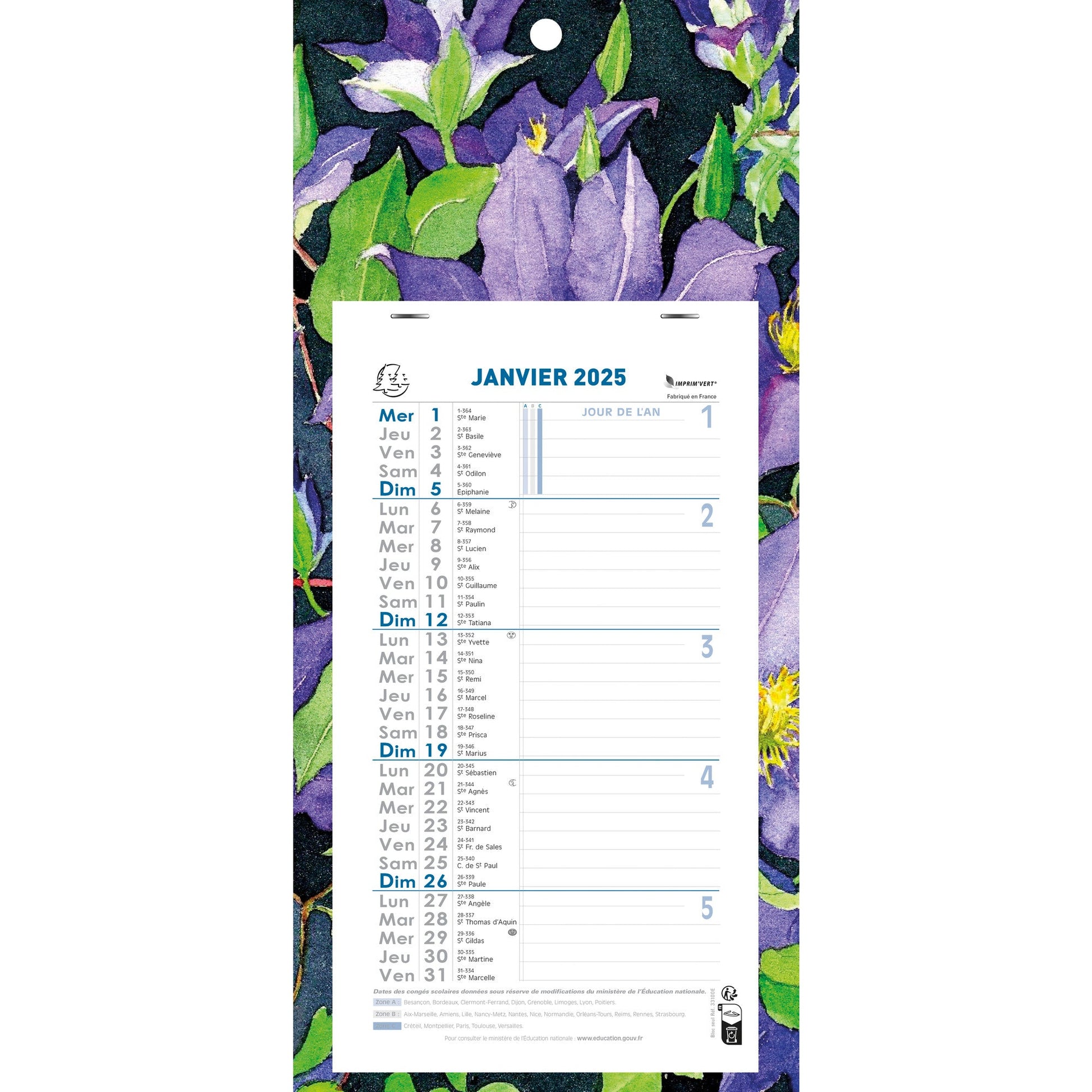 EXA Calendrier Mensuel Fleurs Feuillets Détachables 19x41-Calendrier-Exacompta-2025-Couleur Aléatoire-Papeterie du Dôme