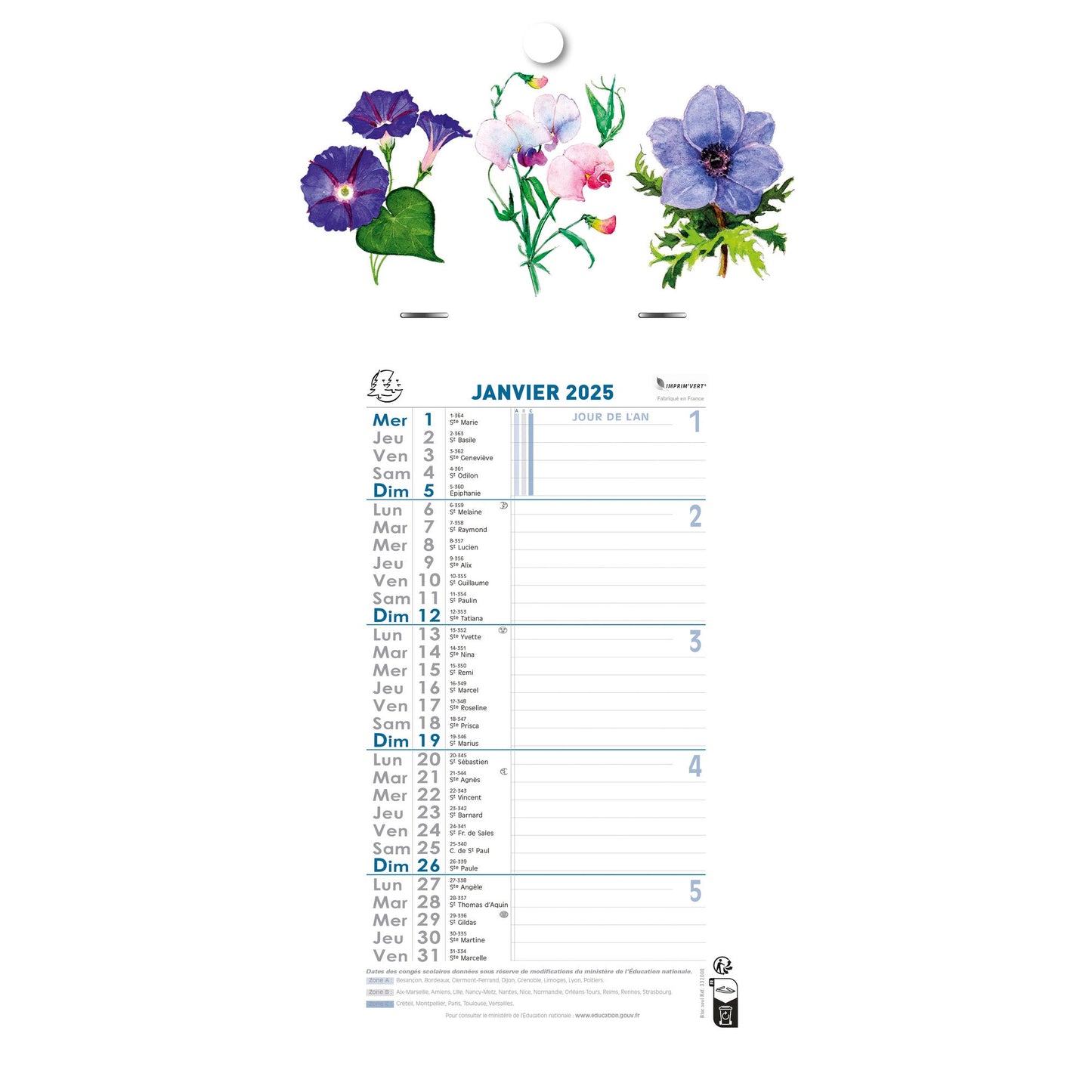 EXA Calendrier Mensuel Support Fleurs 16x33-Calendrier-Exacompta-Papeterie du Dôme