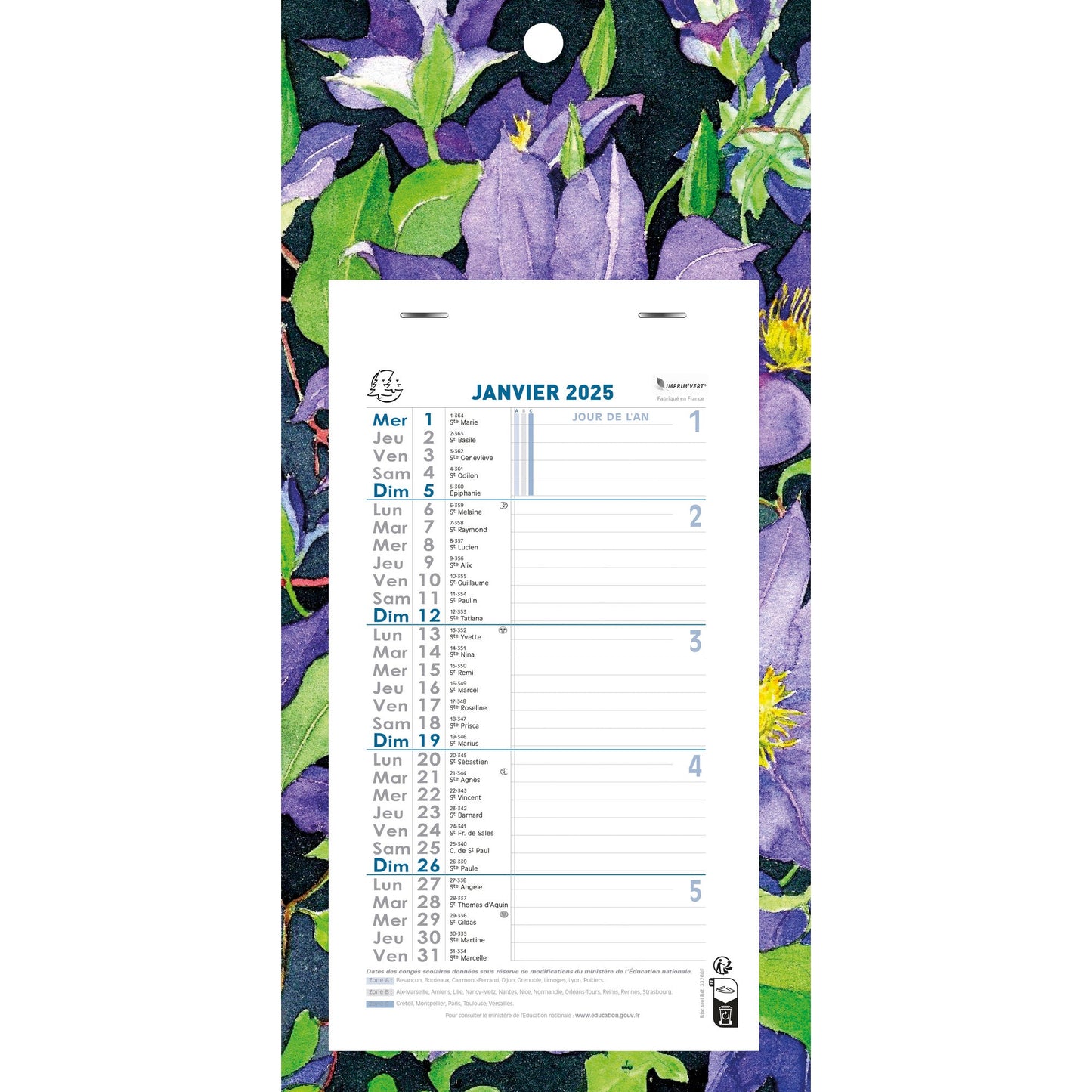 EXA Calendrier Mensuel Support Fleurs 16x33-Calendrier-Exacompta-Papeterie du Dôme