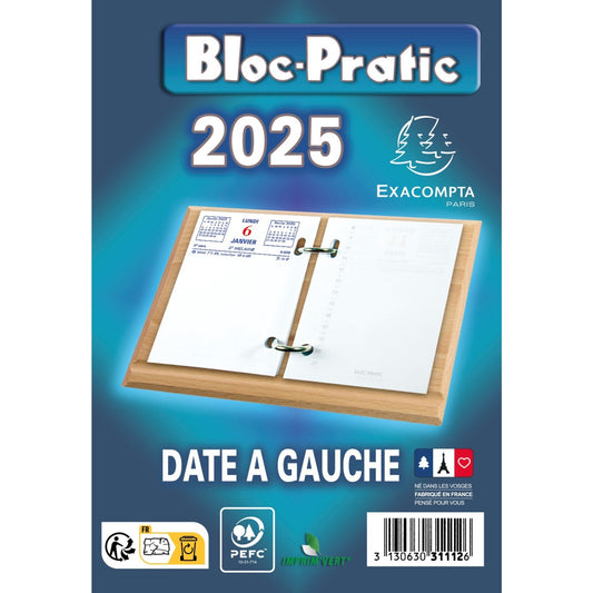 EXA Recharge Bloc-Pratic Date à Gauche-Recharge Agenda-Exacompta-2025-Papeterie du Dôme