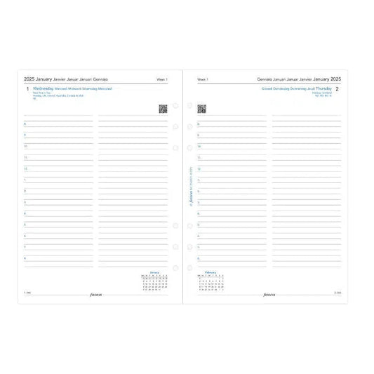 FFX A5 Agenda 1Jour/Page 5 Langues avec Heures FILOFAX-Recharge Agenda-Filofax-2025-Papeterie du Dôme