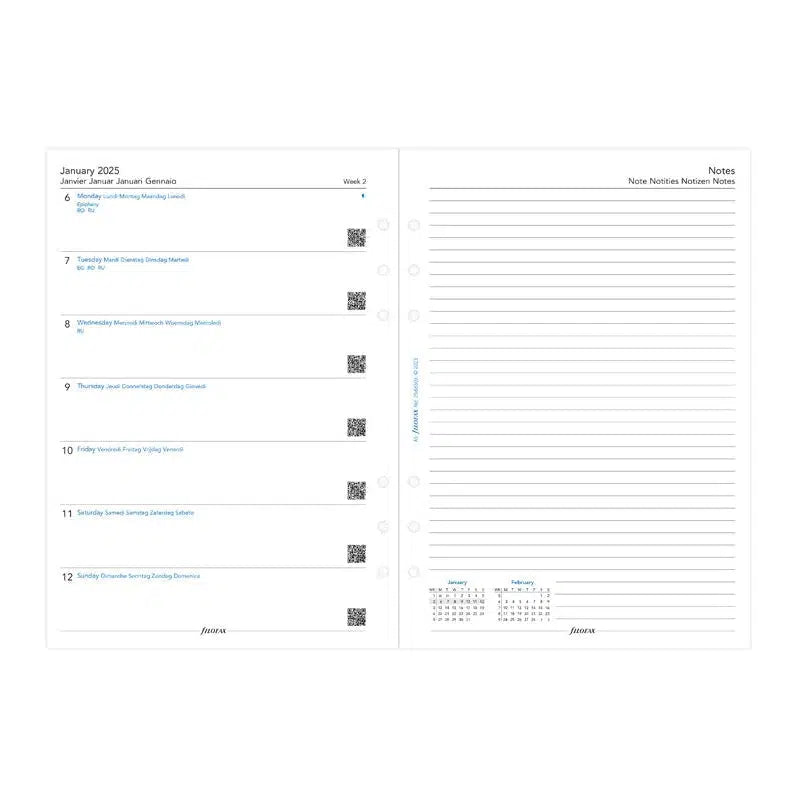 FFX A5 Agenda Semaine/1Page + Notes 5 Langues sans Heures FILOFAX-Recharge Agenda-Filofax-2025-Papeterie du Dôme