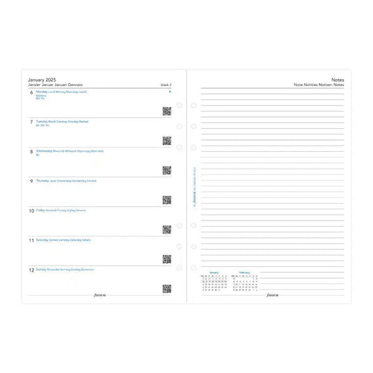 FFX A5 Agenda Semaine/1Page + Notes 5 Langues sans Heures FILOFAX-Recharge Agenda-Filofax-2025-Papeterie du Dôme