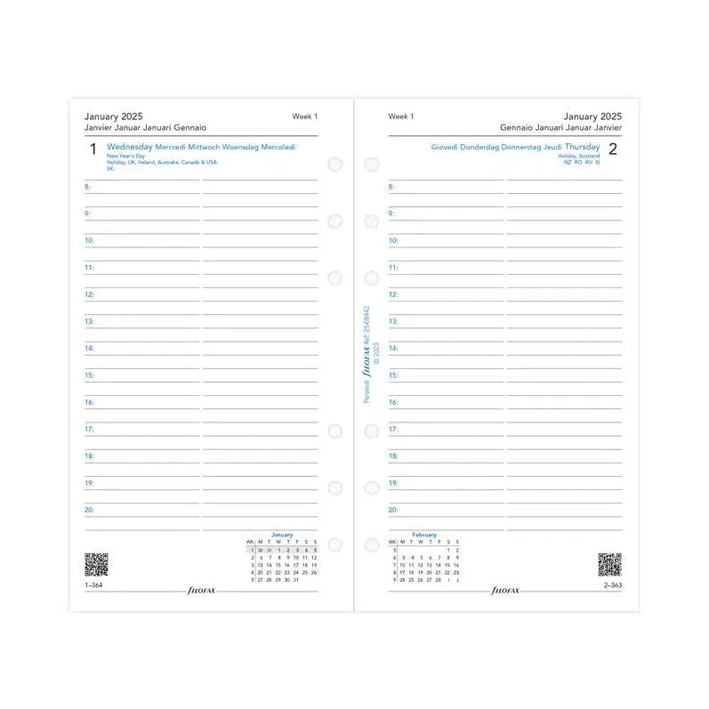 FFX Personal Agenda 1Jour/Page 5 Langues FILOFAX-Recharge-Filofax-2025-Papeterie du Dôme