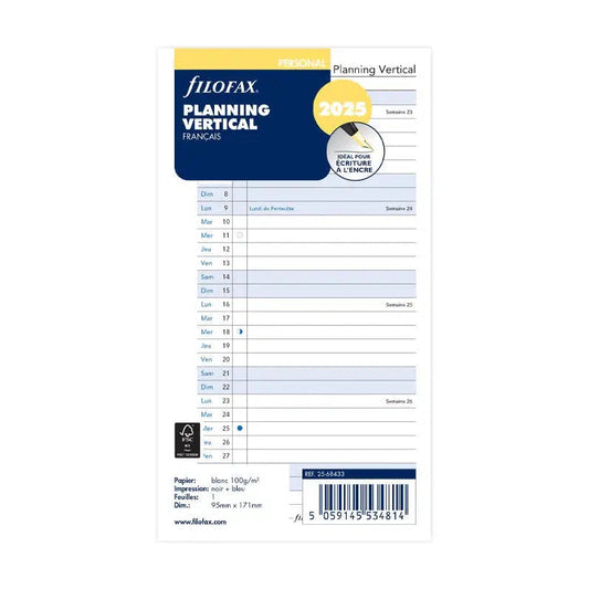 FFX Personal Agenda Planning Vertical FR FILOFAX-Recharge-Filofax-2025-Papeterie du Dôme