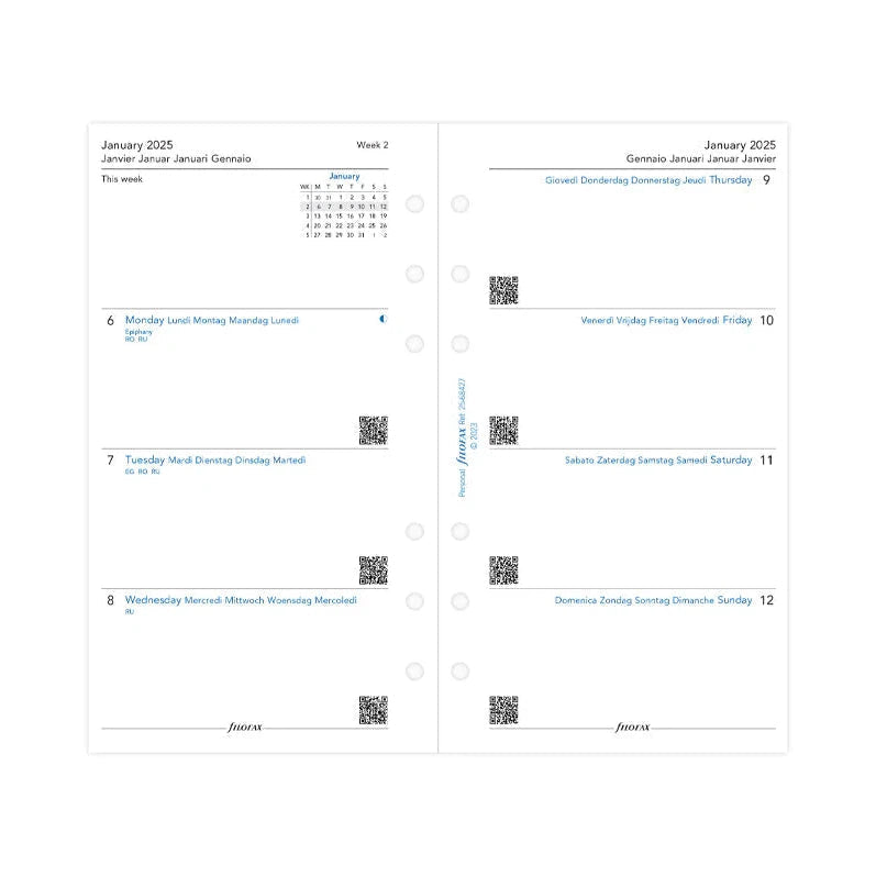 FFX Personal Agenda Semaine/2 Pages Horizontal 5 Langues FILOFAX-Recharge-Filofax-2025-Papeterie du Dôme