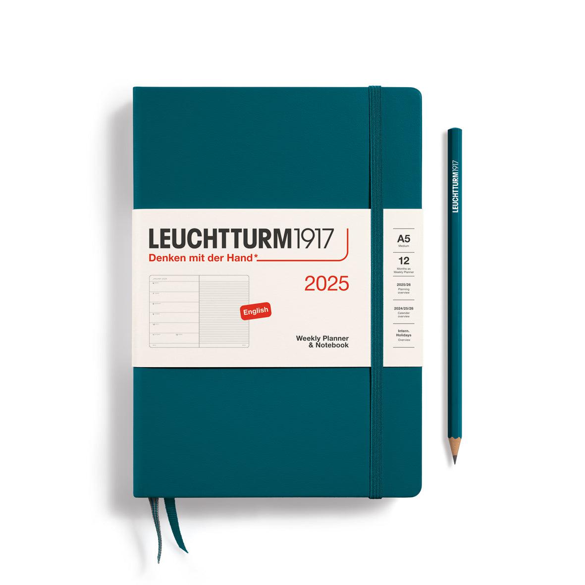 LCHT A5 Agenda Semainier & Carnet Ligné Rigide - Anglais-Agenda-Leuchtturm 1917-2025-Pacific Green-A5-Papeterie du Dôme