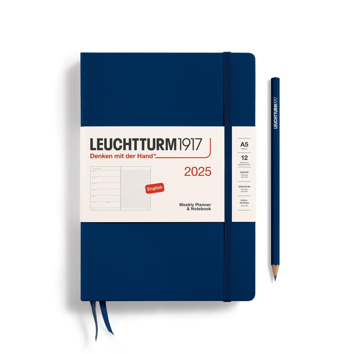 LCHT A5 Agenda Semainier & Carnet Ligné Rigide - Anglais-Agenda-Leuchtturm 1917-2025-Bleu Marine-A5-Papeterie du Dôme