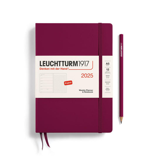 LCHT A5 Agenda Semainier & Carnet Pointillés Rigide - Anglais-Agenda-Leuchtturm 1917-2025-Port Red-A5-Papeterie du Dôme