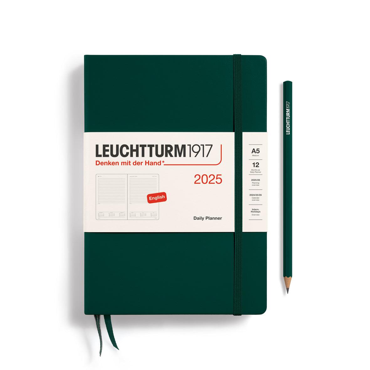 LCHT Agenda A5 Journalier Rigide - Anglais-Agenda-Leuchtturm 1917-2025-Forest Green-A5-Papeterie du Dôme