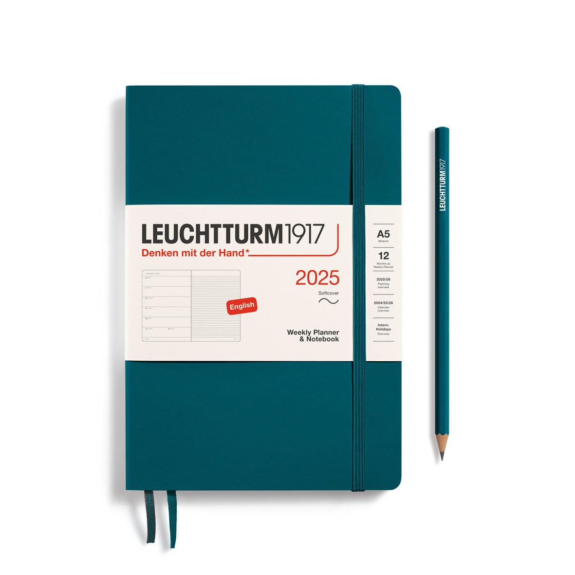 LCHT Agenda A5 Semainier & Carnet Ligné Souple - Anglais-Agenda-Leuchtturm 1917-2025-Pacific Green-A5-Papeterie du Dôme