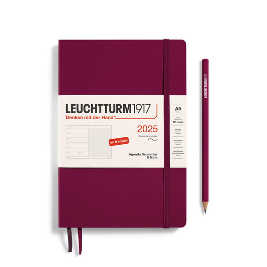 LCHT Agenda A5 Semainier & Carnet Souple - Français-Agenda-Leuchtturm 1917-2025-Port Red-A5-Papeterie du Dôme