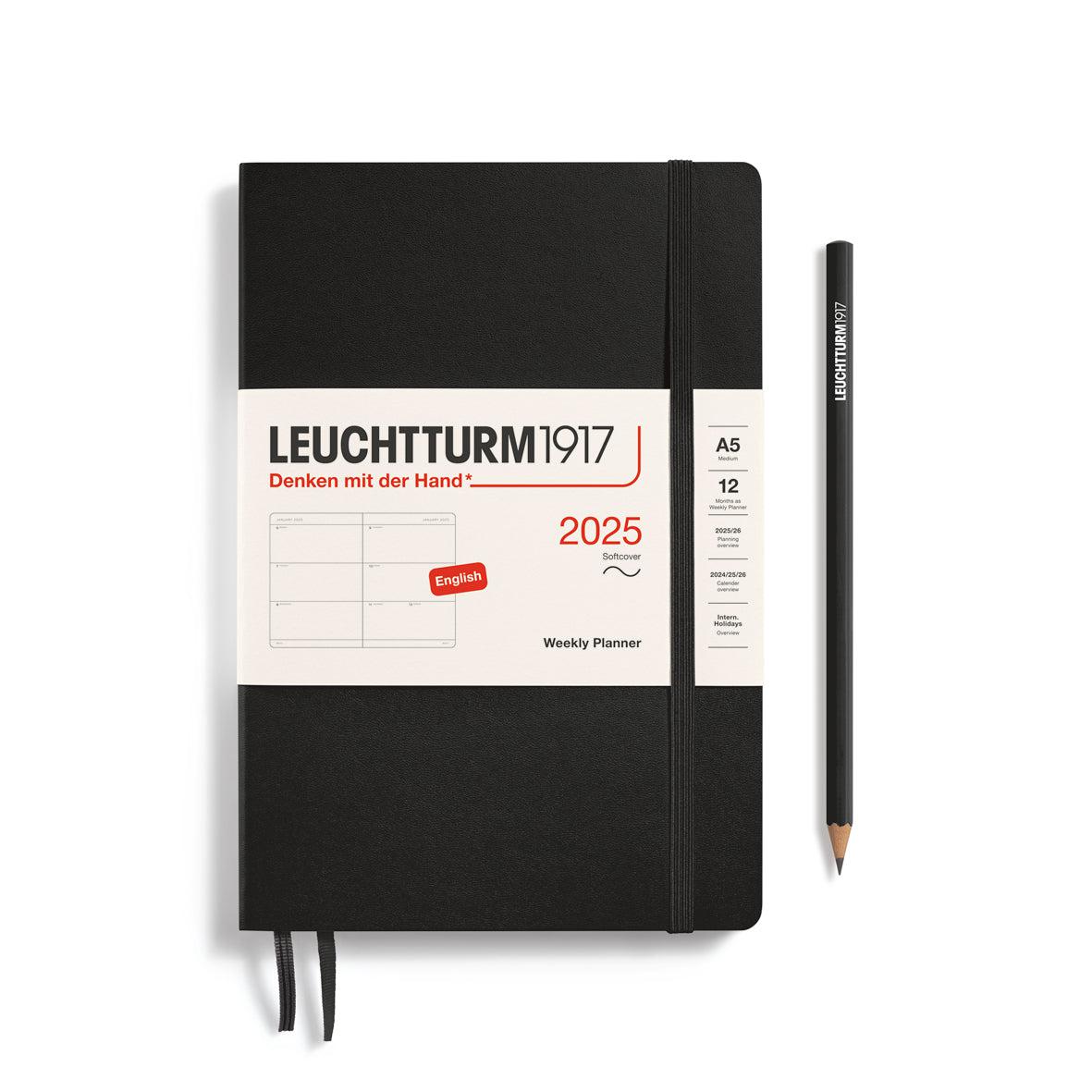 LCHT Agenda A5 Semainier Souple - Anglais-Agenda-Leuchtturm 1917-2025-Noir-A5-Papeterie du Dôme