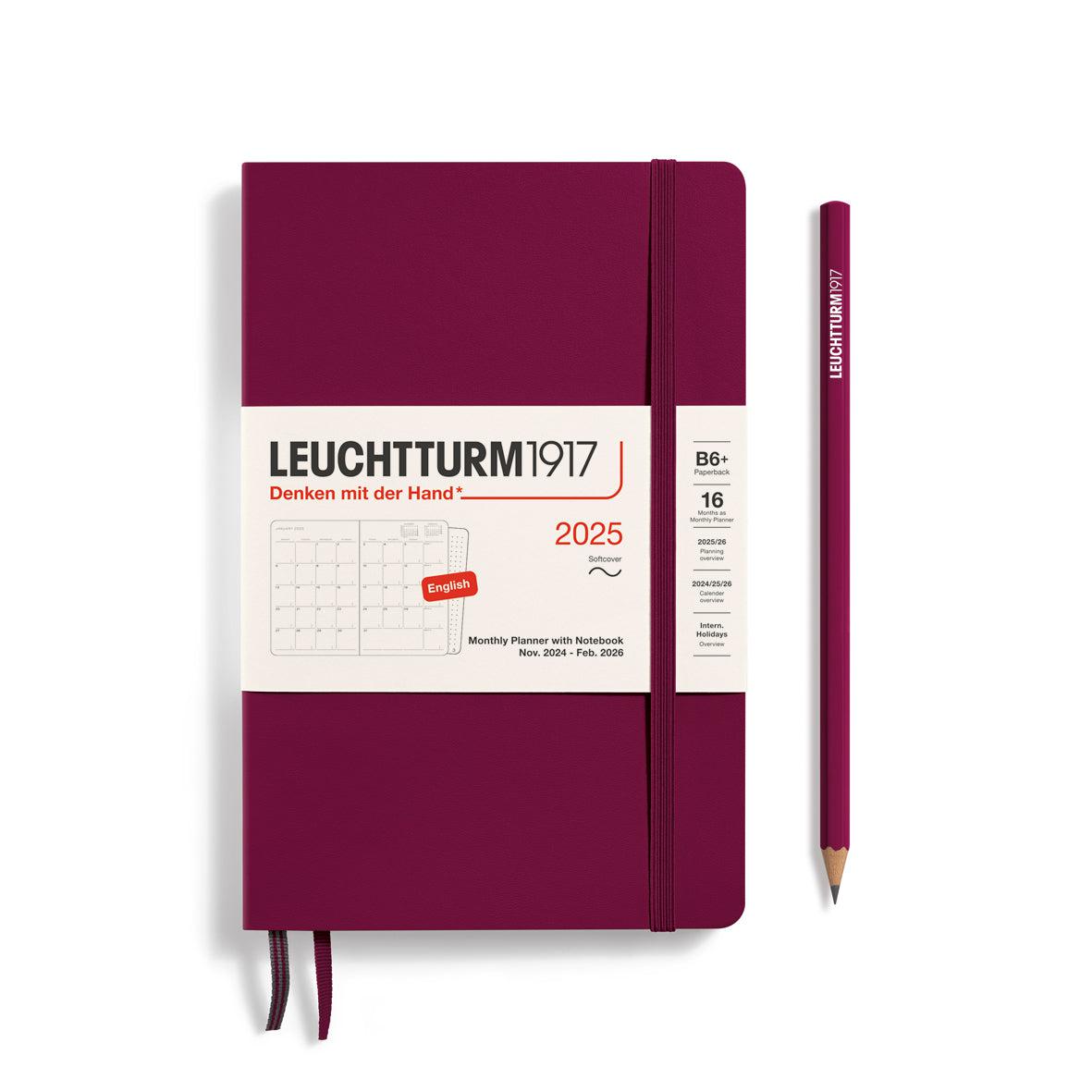 LCHT Agenda B6+ Mensuel & Carnet Souple - Anglais-Agenda-Leuchtturm 1917-2024-2026-Port Red-B6+-Papeterie du Dôme