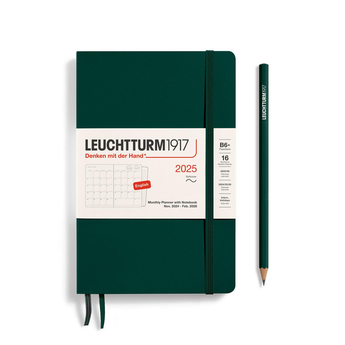 LCHT Agenda B6+ Mensuel & Carnet Souple - Anglais-Agenda-Leuchtturm 1917-2024-2026-Forest Green-B6+-Papeterie du Dôme