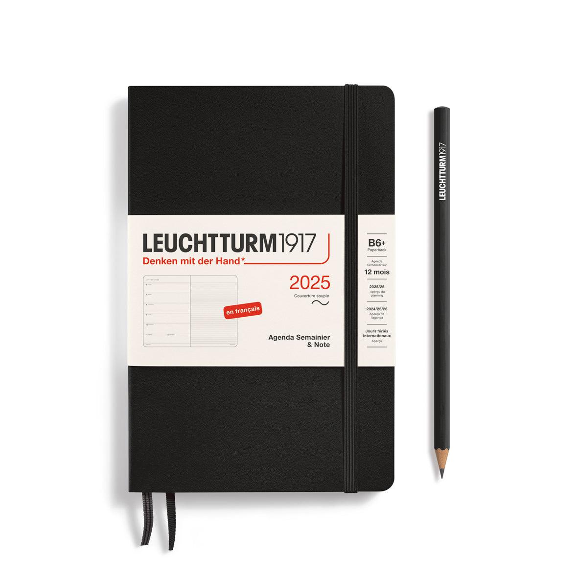 LCHT Agenda B6+ Semainier & Carnet Ligné Souple - Français-Agenda-Leuchtturm 1917-2025-Noir-B6+-Papeterie du Dôme