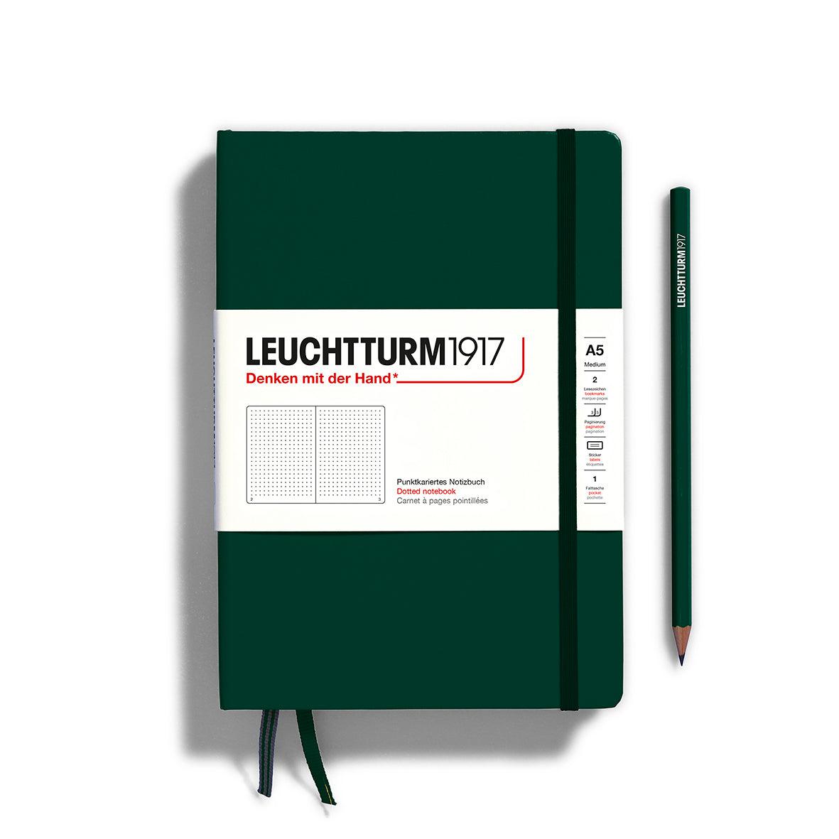 LCHT Carnet A5 Rigide Dots Pointillés-Carnet-Leuchtturm 1917-Forest Green-A5-Dots-Papeterie du Dôme