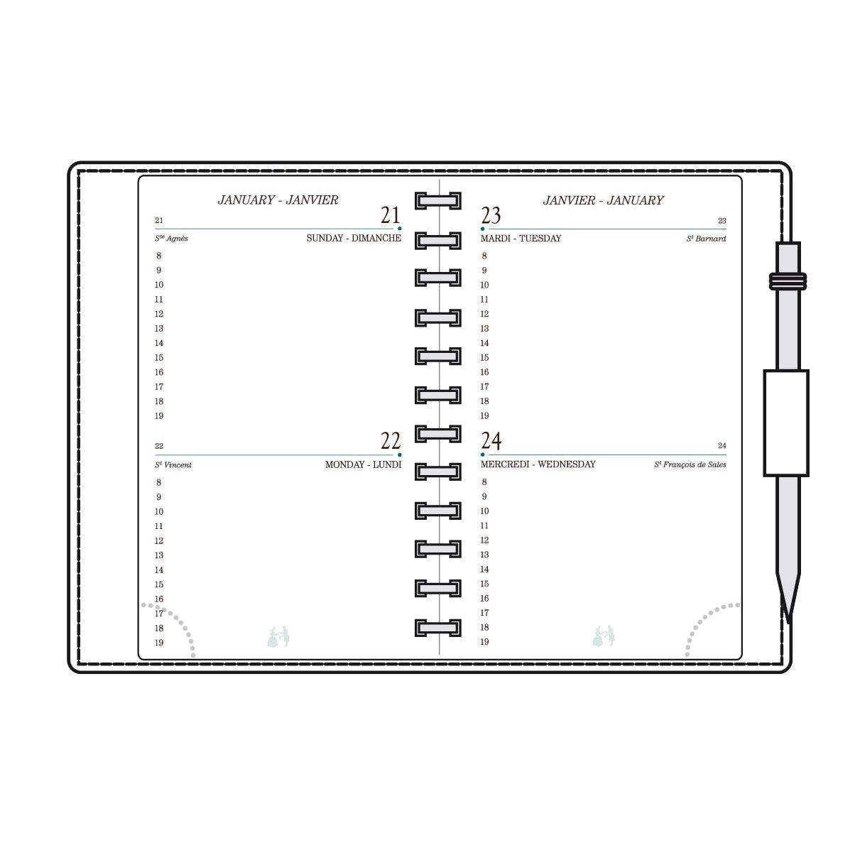 MGN Recharge Agenda AG12R 2Jours/Page Reliure à Glissière avec Répertoire Mignon-Recharge Agenda-Mignon-2025-Papeterie du Dôme