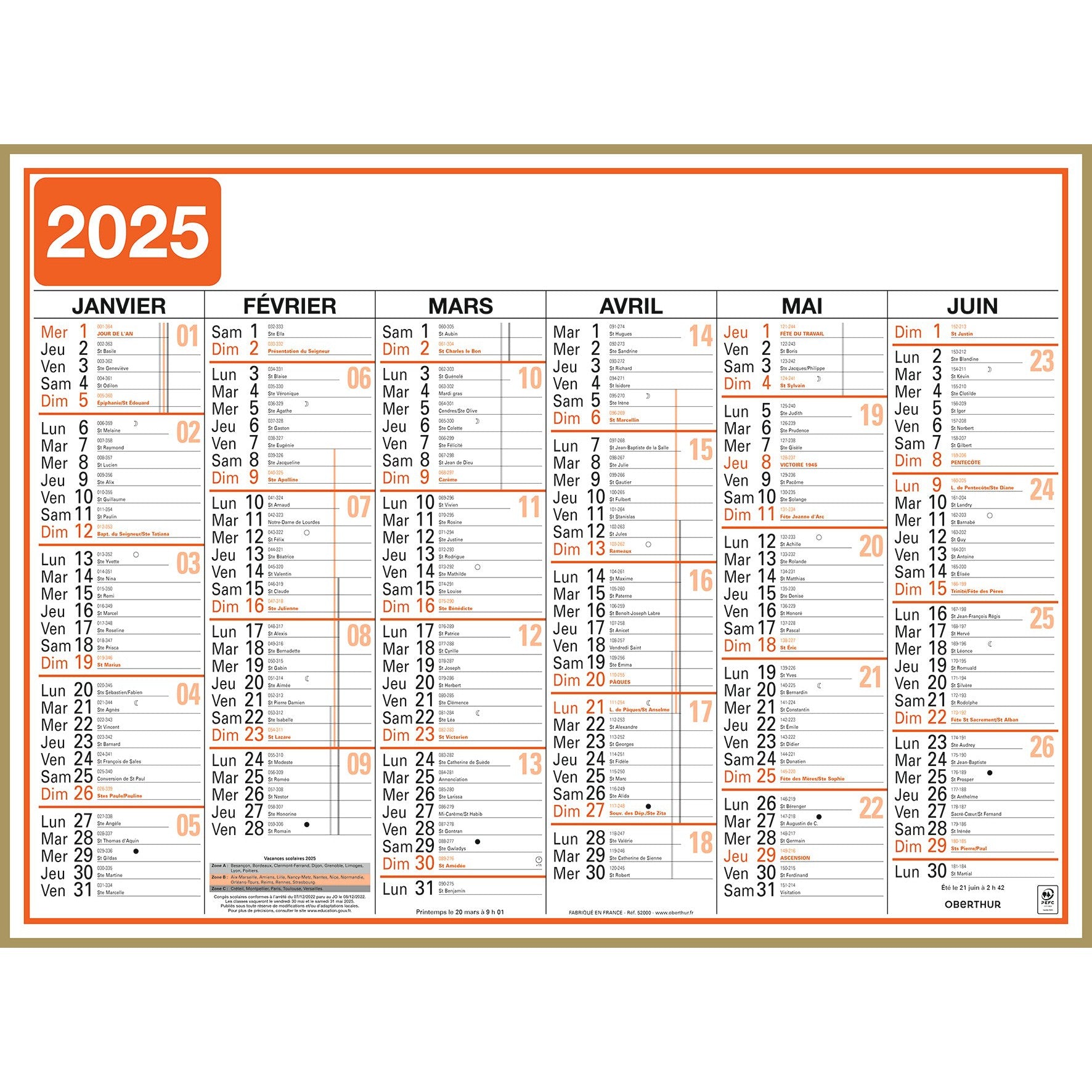 OBE Calendrier Classic 52x40,5-Calendrier-Oberthur-2025-Papeterie du Dôme