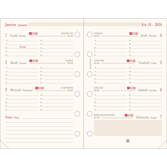 OBE Recharge Agenda Format 13 Semainier Horizontal-Recharge Agenda-Oberthur-2025-Papeterie du Dôme