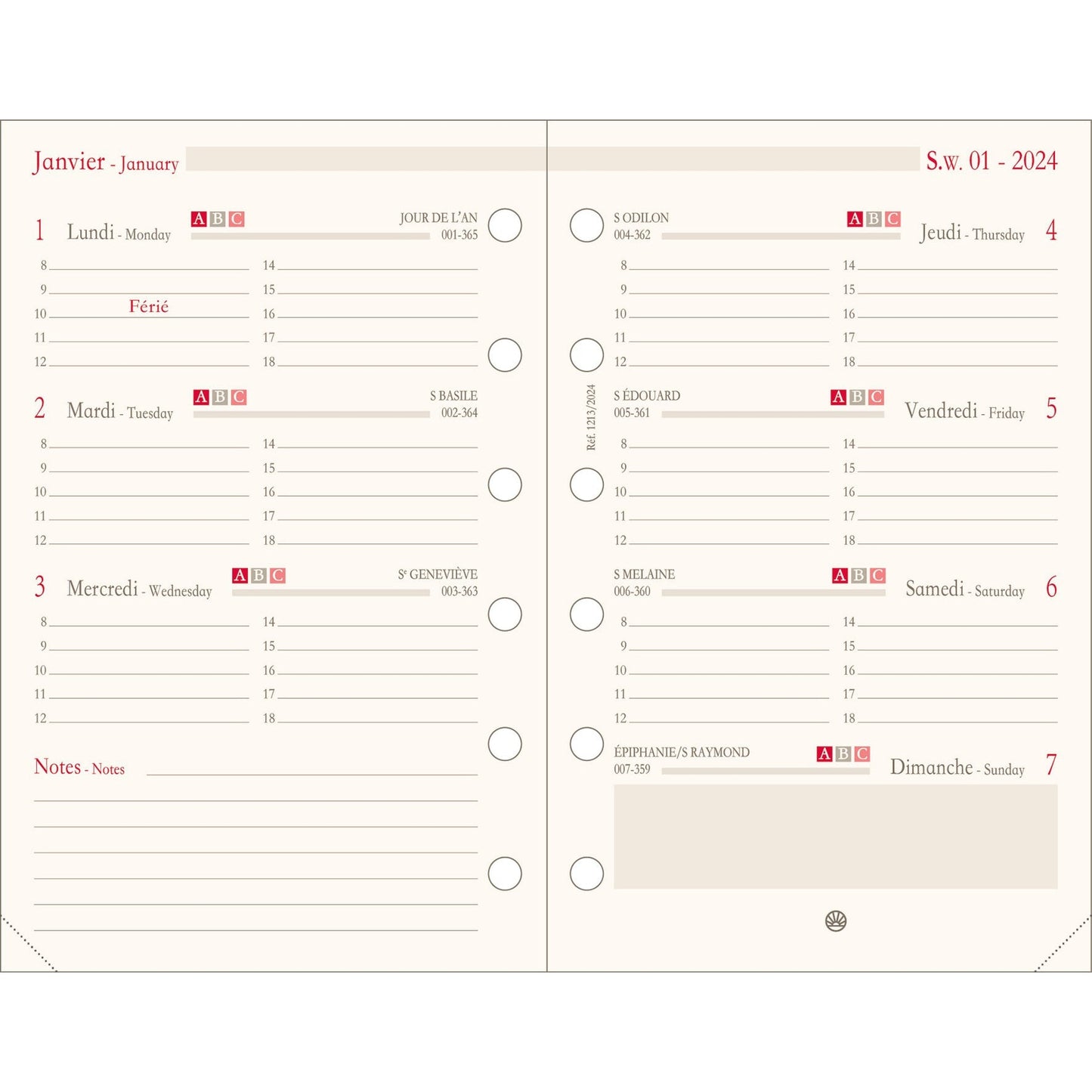 OBE Recharge Agenda Format 13 Semainier Horizontal-Recharge Agenda-Oberthur-Papeterie du Dôme