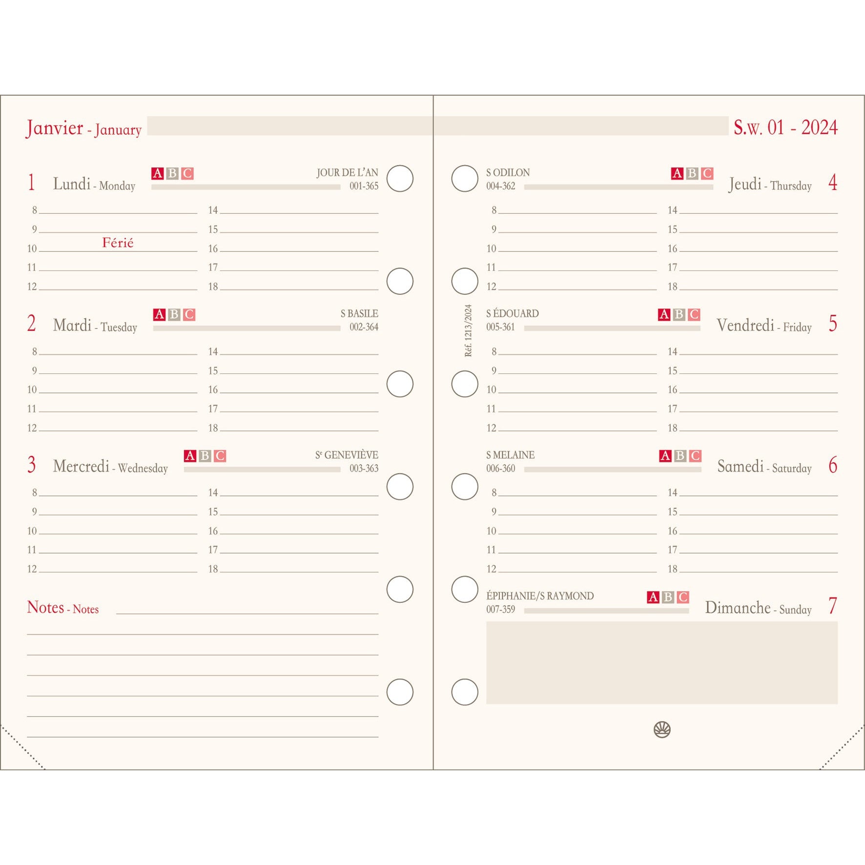 OBE Recharge Agenda Format 13 Semainier Horizontal-Recharge Agenda-Oberthur-Papeterie du Dôme