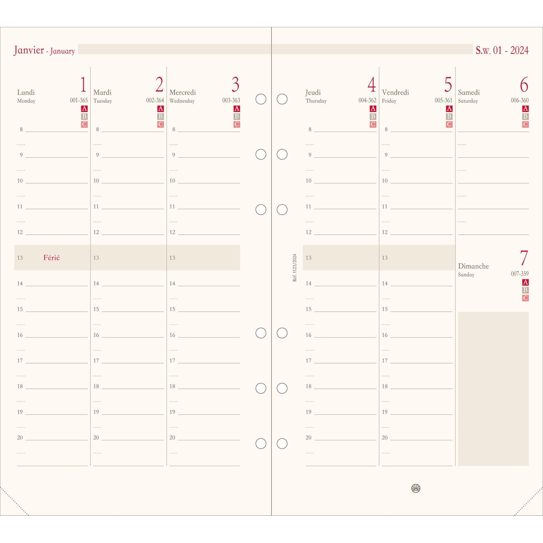 OBE Recharge Agenda Format 17 Semainier Vertical-Recharge Agenda-Oberthur-Papeterie du Dôme