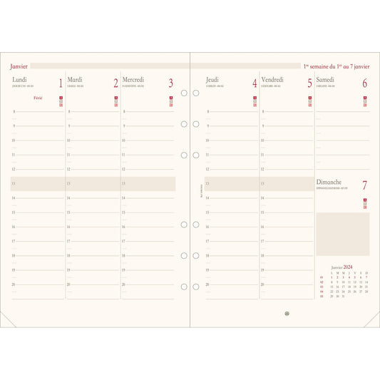 OBE Recharge Agenda Format 21 Semainier Vertical-Recharge Agenda-Oberthur-2025-Papeterie du Dôme