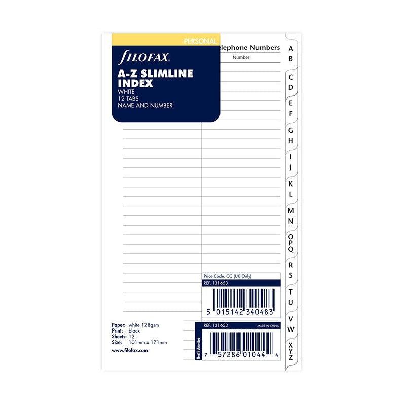 FFX Personal Feuilles Lignées Index Alphabetique Nom/Adresse Slimline (2 lettres)-Recharge-Filofax-Papeterie du Dôme